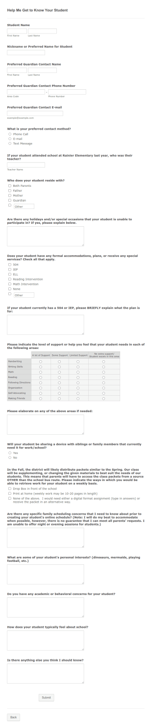 Help Me Get To Know Your Student Form Template