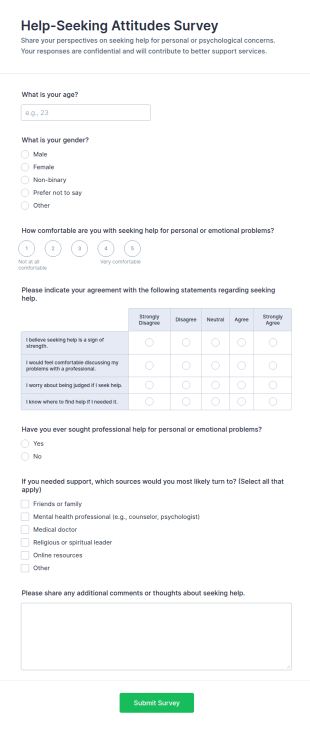 Help Seeking Attitudes Survey Form Template