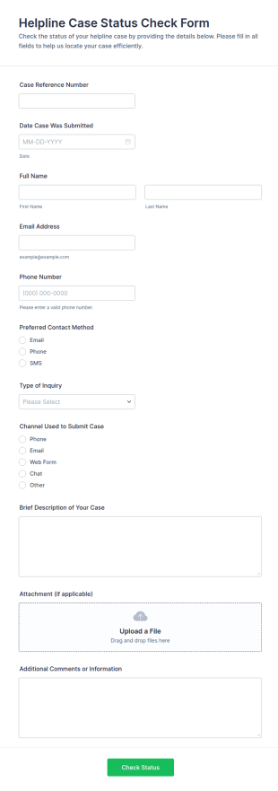Helpline Case Status Check Form Template