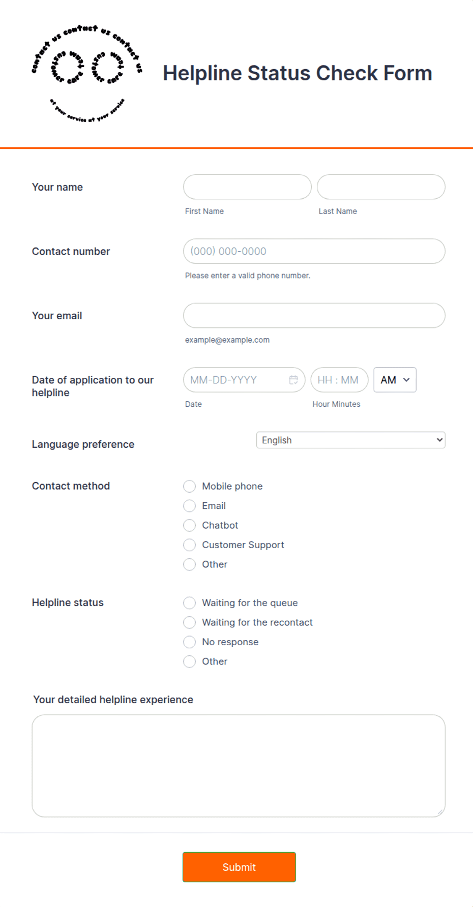 Operator Line Check Form Helpline Status Check Form Template | Jotform