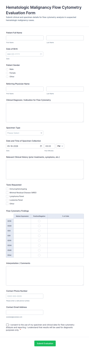 Hematologic Malignancy Flow Cytometry Evaluation Form Template