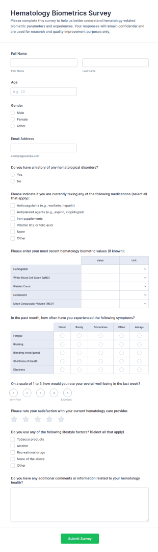 Hematology Biometrics Survey Form Template