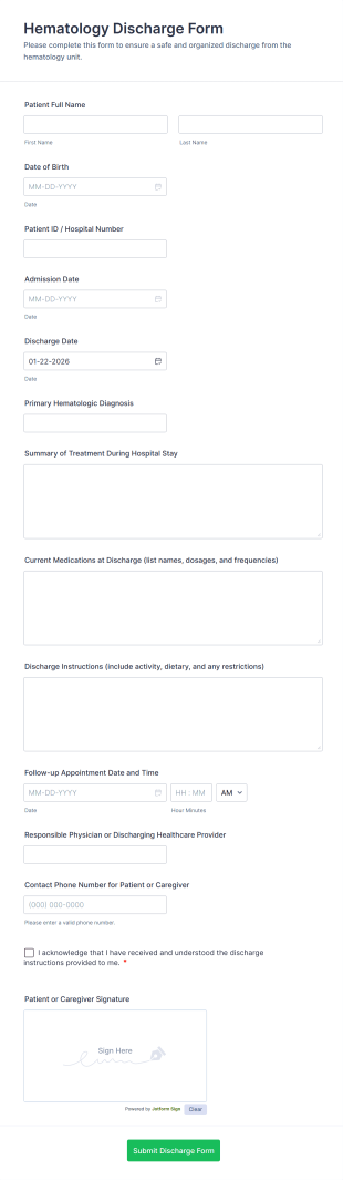 Hematology Discharge Form Template