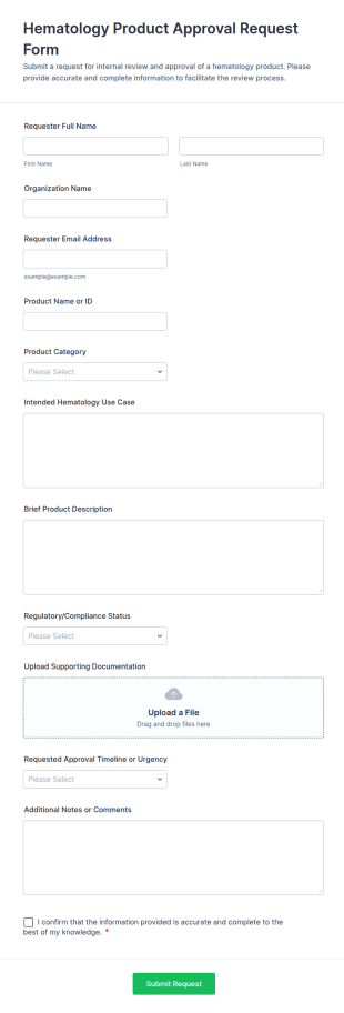 Hematology Product Approval Request Form Template