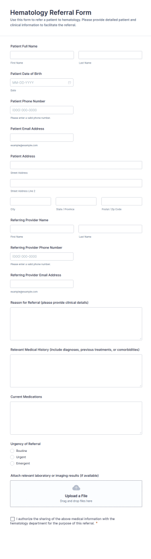Hematology Referral Form Template