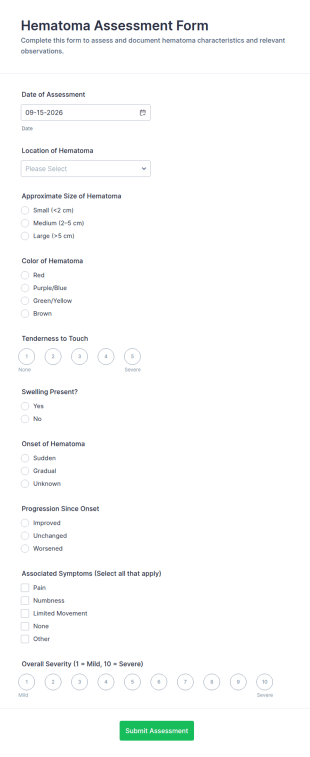 Hematoma Assessment Form Template