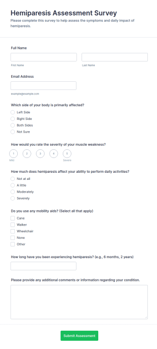 Hemiparesis Assessment Survey Form Template