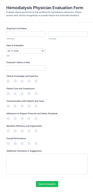 Hemodialysis Physician Evaluation Form Template