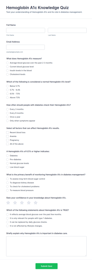 Hemoglobin A1c Knowledge Quiz Form Template