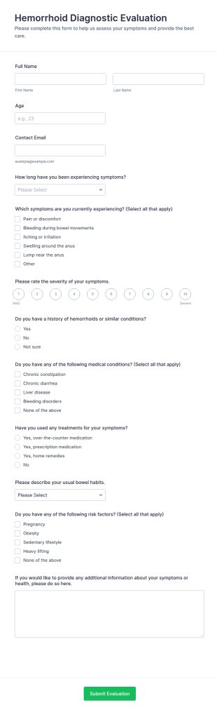 Hemorrhoid Diagnostic Evaluation Form Template