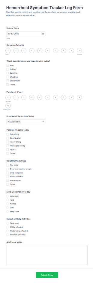 Hemorrhoid Symptom Tracker Log Form Template