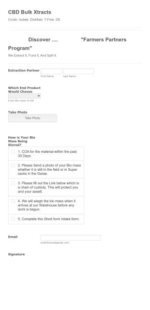 Hemp Extraction Customer Questions Form Template