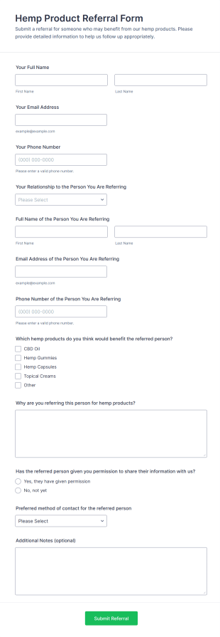 Hemp Product Referral Form Template