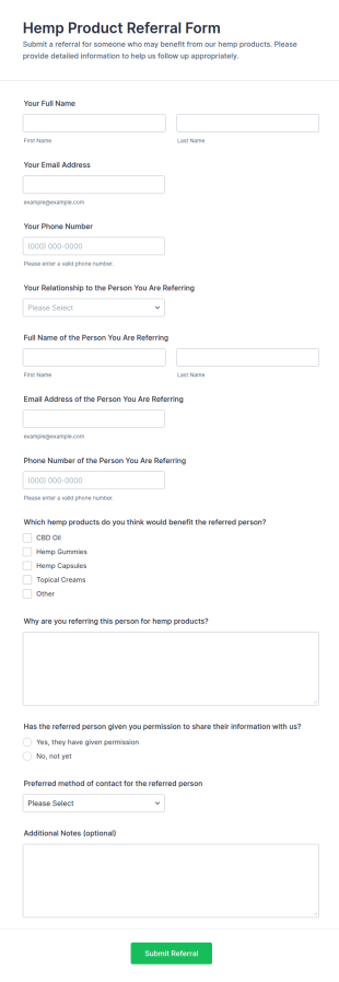 Hemp Product Referral Form Template