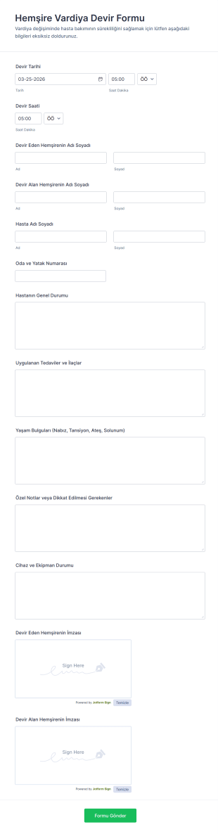 Hemşire Vardiya Devir Form Şablonu