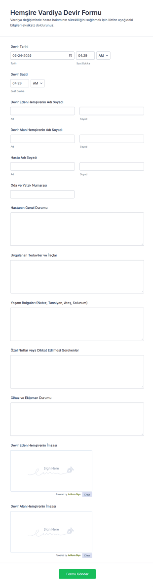 Hemşire Vardiya Devir Form Şablonu