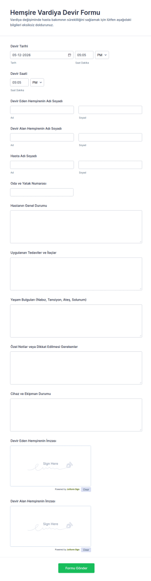 Hemşire Vardiya Devir Form Şablonu