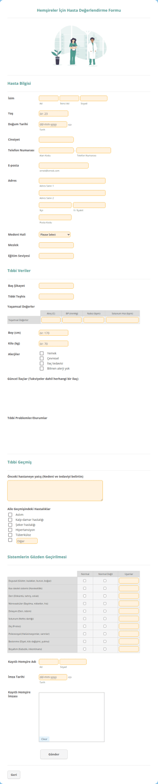 Hemşireler İçin Hasta Değerlendirme Form Şablonu