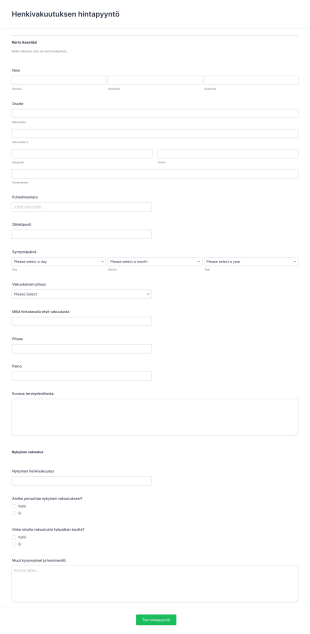 Henkivakuutuksen Hintapyyntö Form Template