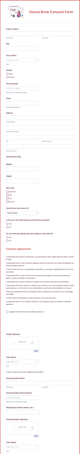 Henna Brow Consent Form Template