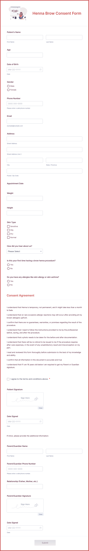 Henna Brow Consent Form Template