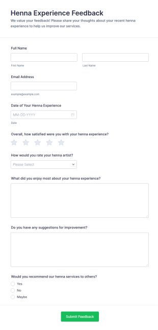 Henna Experience Feedback Form Template