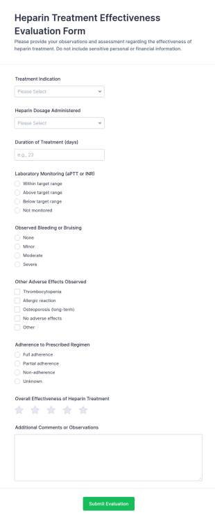 Heparin Treatment Effectiveness Evaluation Form Template