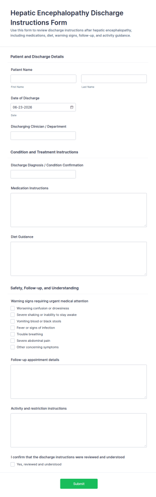 Hepatic Encephalopathy Discharge Instructions Form Template