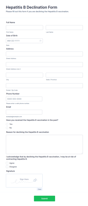 Hepatitis B Declination Form Template
