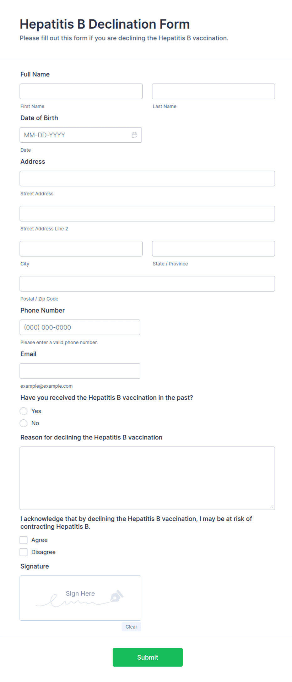 Tb Declination Form.pdf Hepatitis B Declination Form Template | Jotform