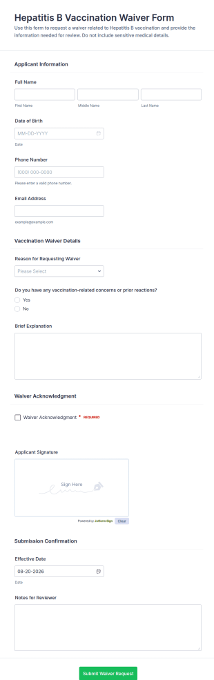Hepatitis B Vaccination Waiver Form Template