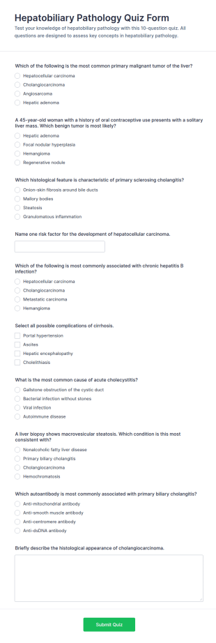 Hepatobiliary Pathology Quiz Form Template