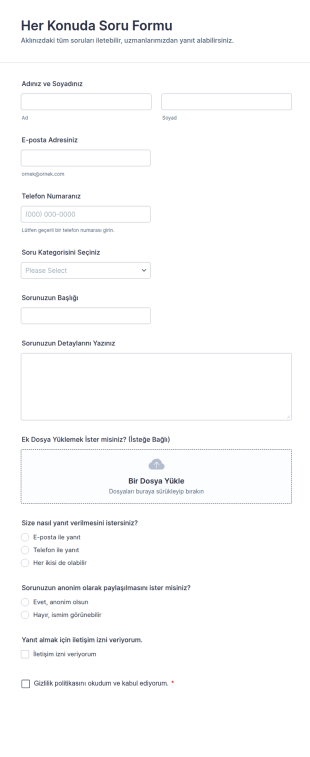 Her Konuda Soru Form Şablonu