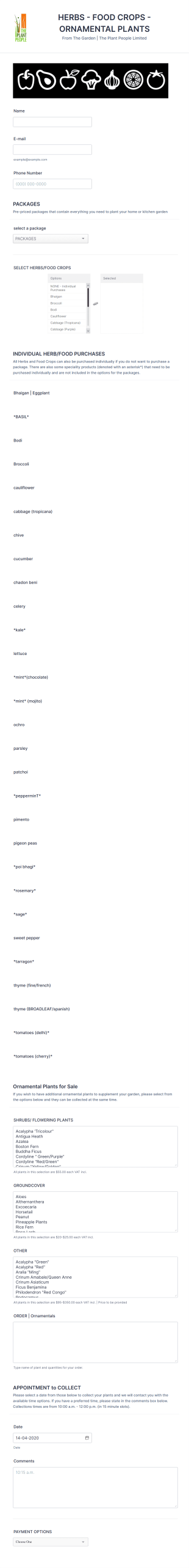 Herbs And Foods Crop Order Form Template