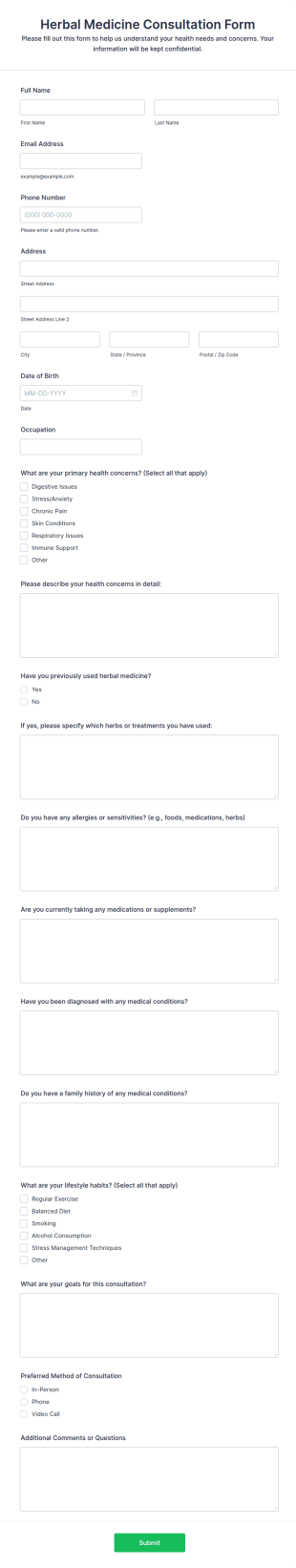 Herbal Medicine Consultation Form Template