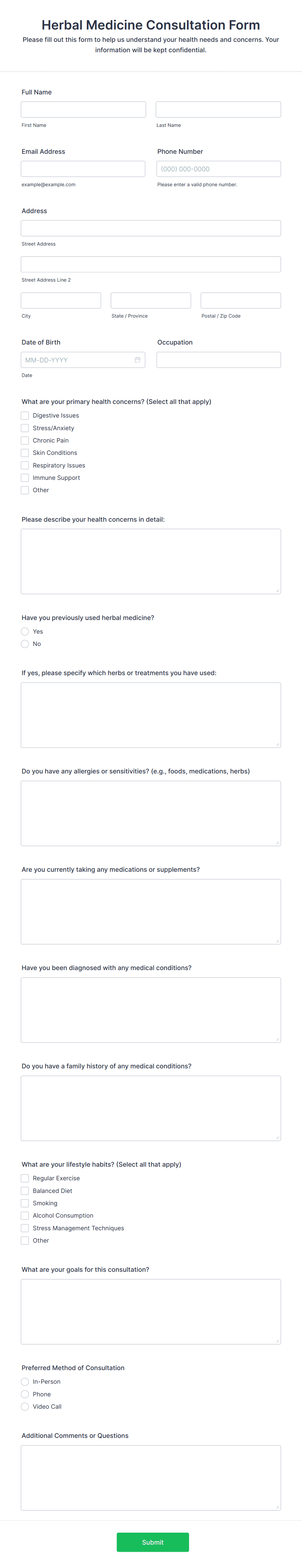 Herbal Medicine Consultation Form Template | Jotform