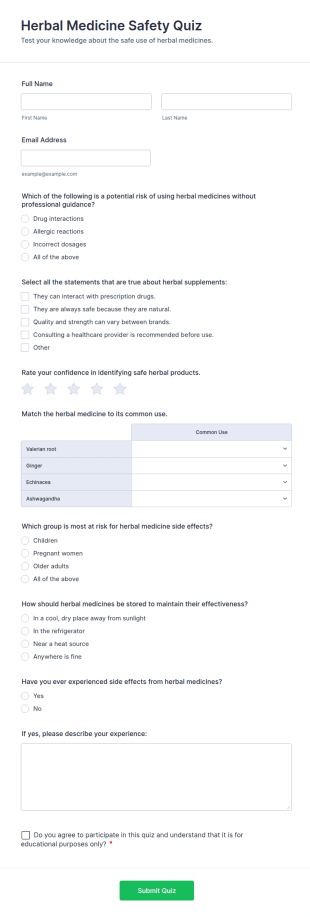 Herbal Medicine Safety Quiz Form Template