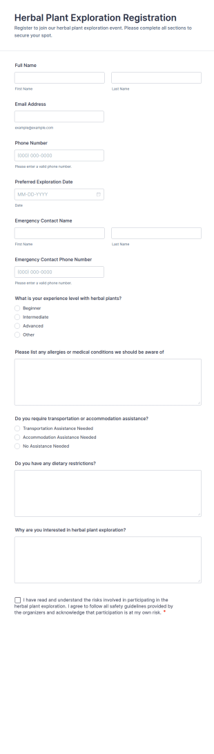 Herbal Plant Exploration Registration Form Template
