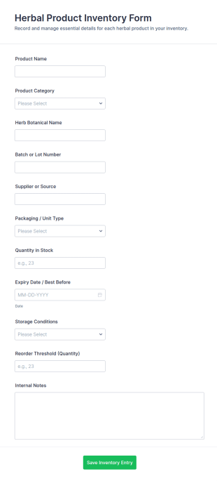 Herbal Product Inventory Form Template