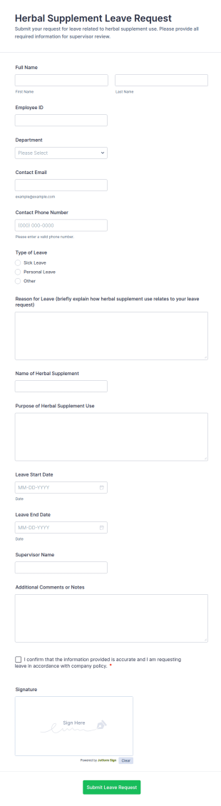 Herbal Supplement Leave Request Form Template