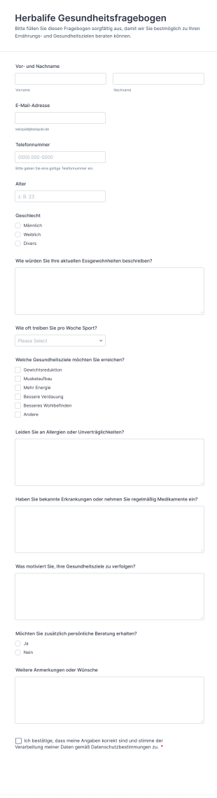 Herbalife Gesundheitsfragebogen