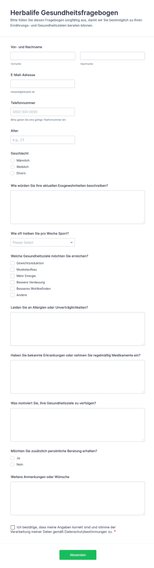 Herbalife Gesundheitsfragebogen