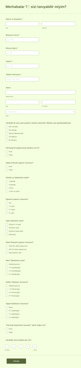 Herbalife Nutrition Form Şablonu