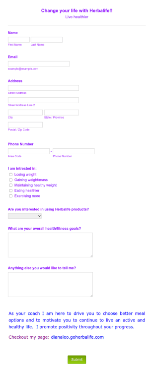 Herbalife Questionnaire Form Template