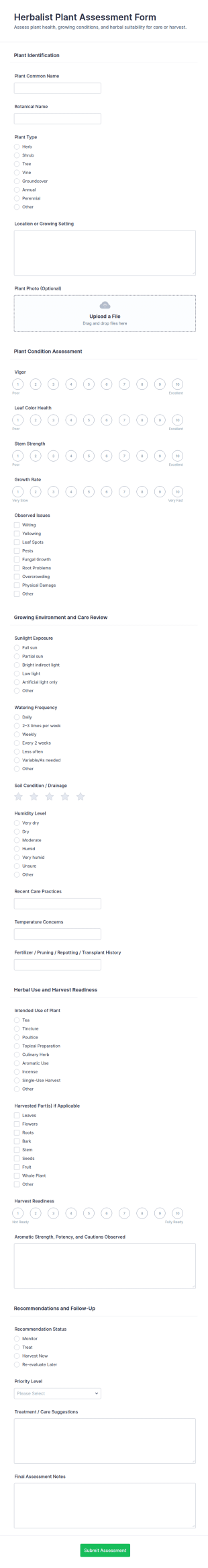 Herbalist Plant Assessment Form Template