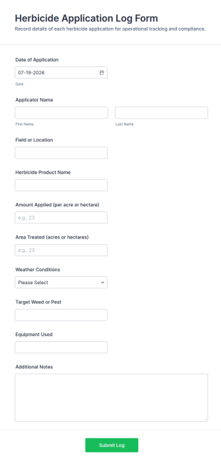 Herbicide Application Log Form Template