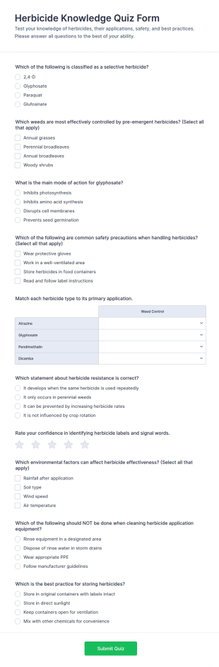 Herbicide Knowledge Quiz Form Template