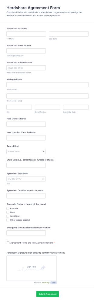 Herdshare Agreement Form Template