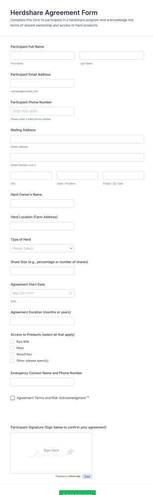 Herdshare Agreement Form Template