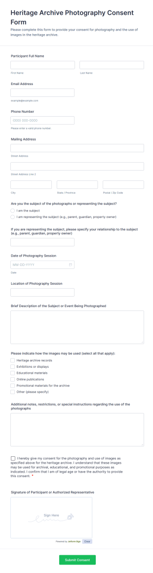 Heritage Archive Photography Consent Form Template